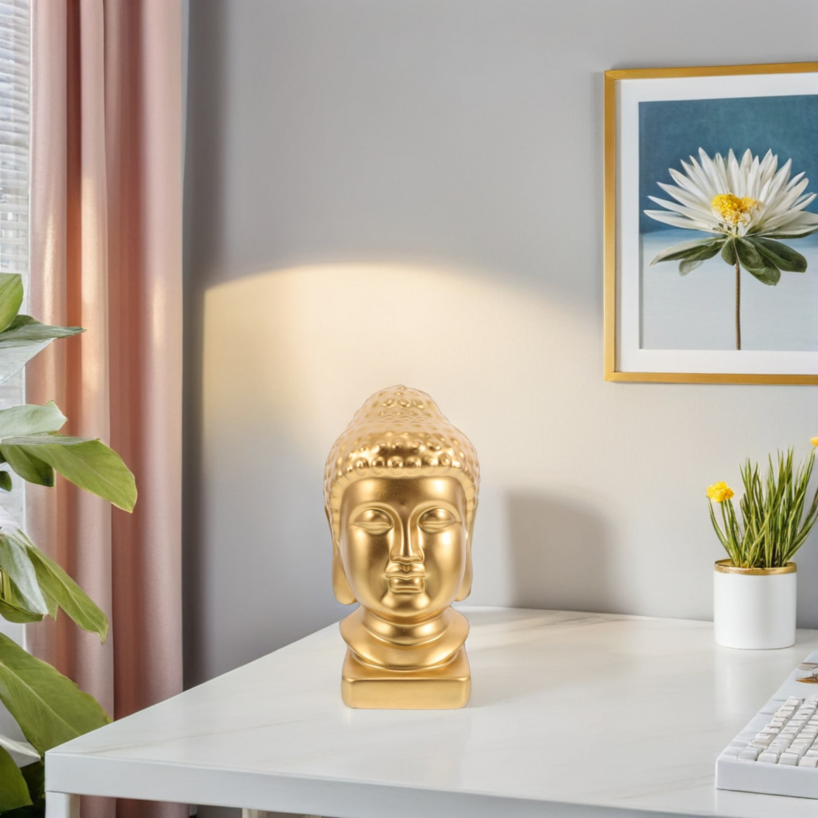 Resin Art Decor - Patung Kepala Buddha Resin, Pahatan Elegan